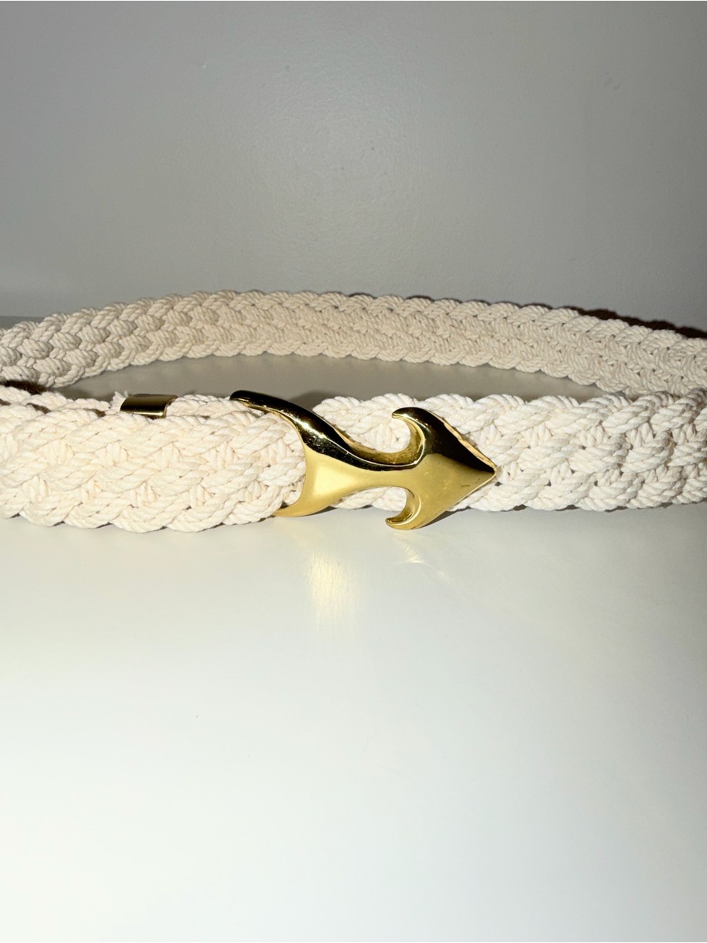 Vintage Cream Braided Rope Belt with Gold Hook